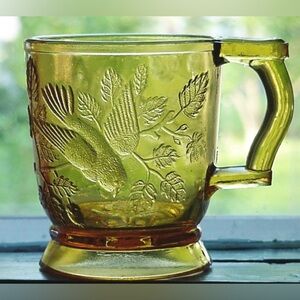 Mosser Glass Bird in Tree Amber Mug, MCM